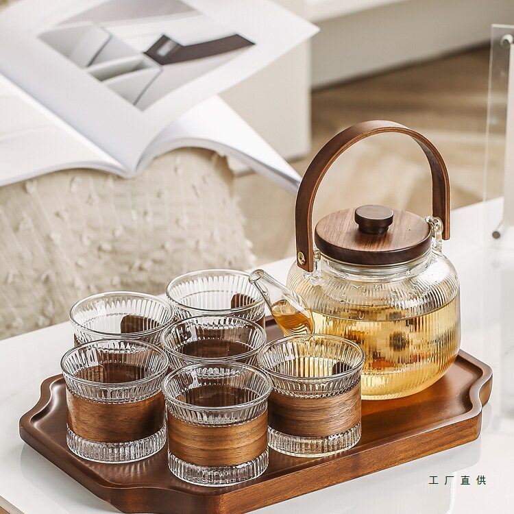 玻璃花茶壶套装日式水果茶壶蒸茶煮茶壶耐高温家用泡茶壶下午茶具