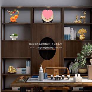 领导办公室背景柜摆件高端大气上档次老板书柜新中式酒柜茶室装饰