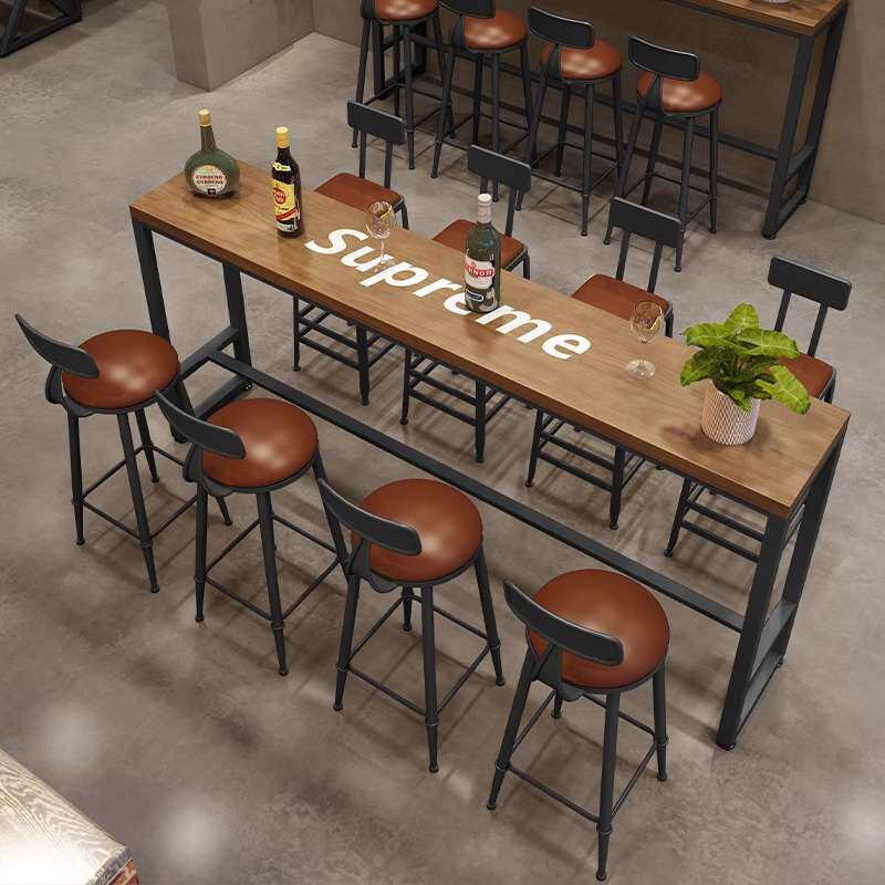 复古实木吧台桌椅组合酒吧长条桌窄桌便利店奶茶店咖啡厅靠墙吧桌