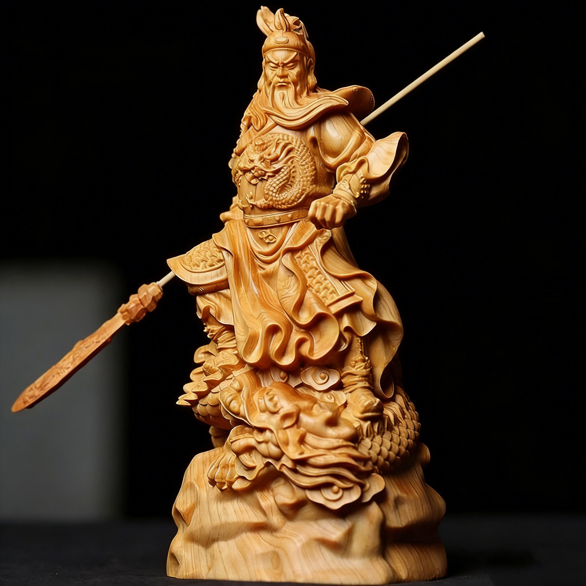崖柏木雕御龙关公武财神关羽关二爷家居办公室摆件实木雕刻工艺品