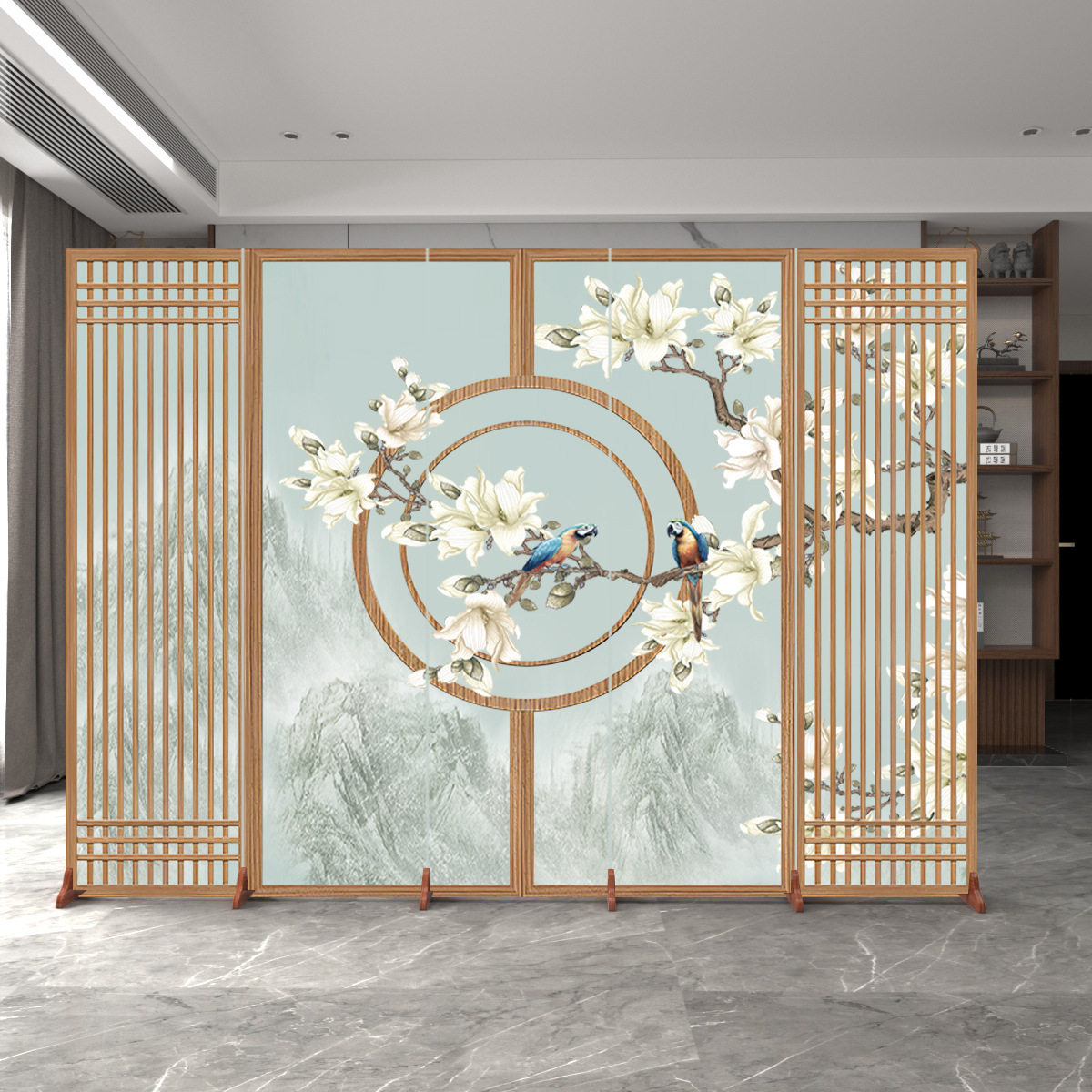 新中式国风仿古屏风隔断办公室家用卧室客厅玄关移动推拉折叠折木