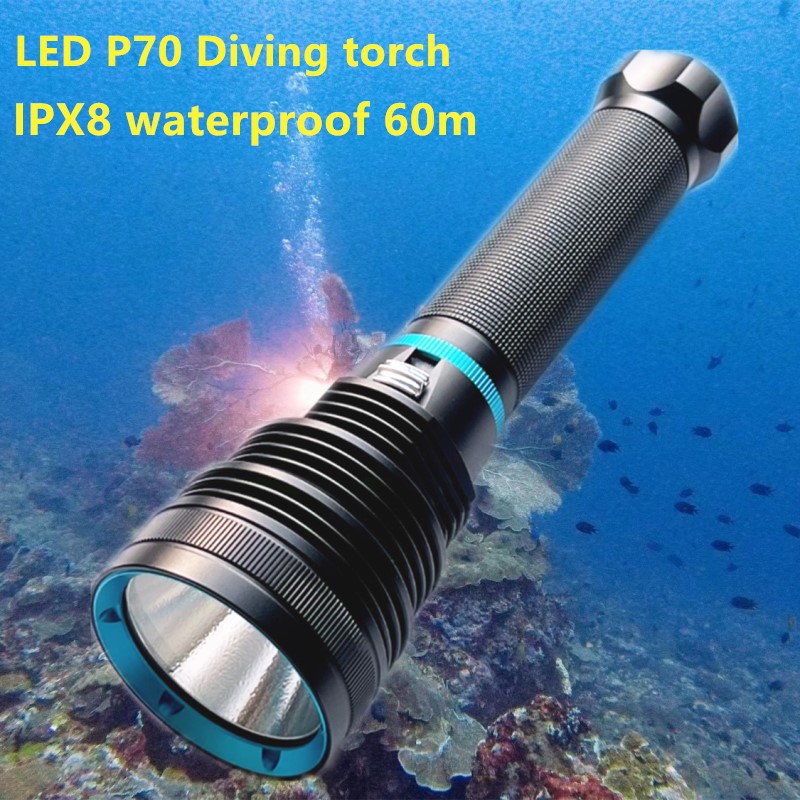 P70强光潜水电筒搜索探洞防水26650手电LED潜水灯深杯手电筒赶海