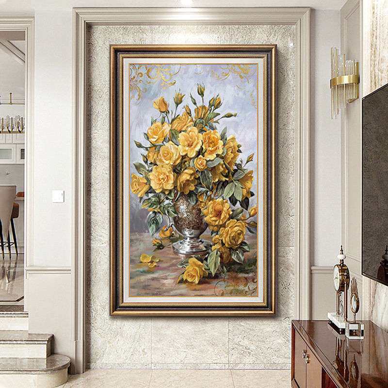 美式玄关装饰画欧式走廊过道竖版壁画客厅楼梯挂画落地画油画入户