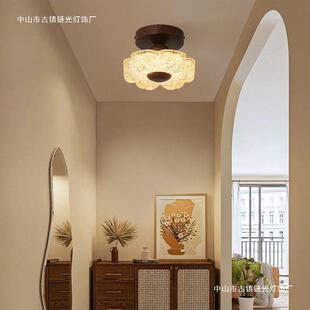 法式中古风走廊过道吸顶灯美式复古创意花朵入户玄关阳台护眼灯具