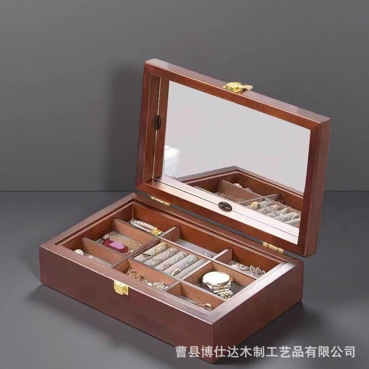 木质双层首饰饰品盒珠宝欧式奢华精致嫁妆高档收纳盒实木复古木盒