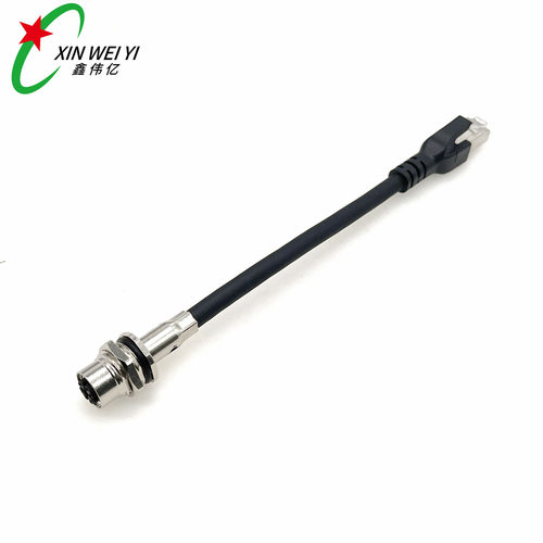 RJ45母头转M12以太网拖链线8PY编码转RJ45工业相机感应器