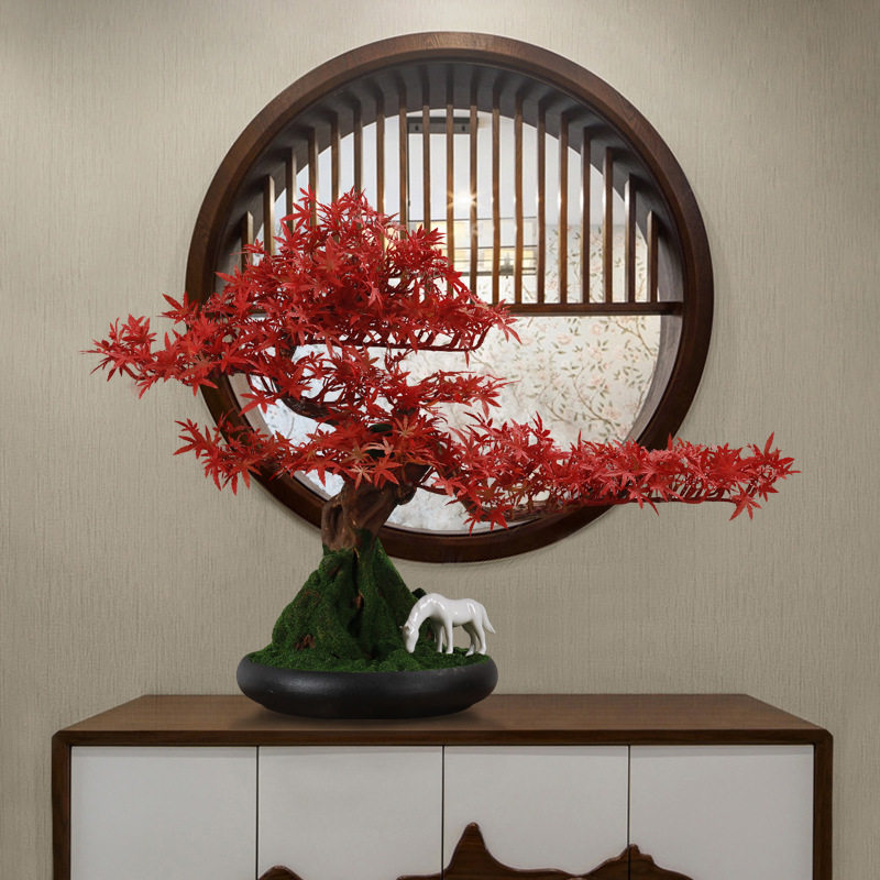 客厅新中式仿真迎客松盆景室内绿植大盆栽玄关酒店办公室软装饰品