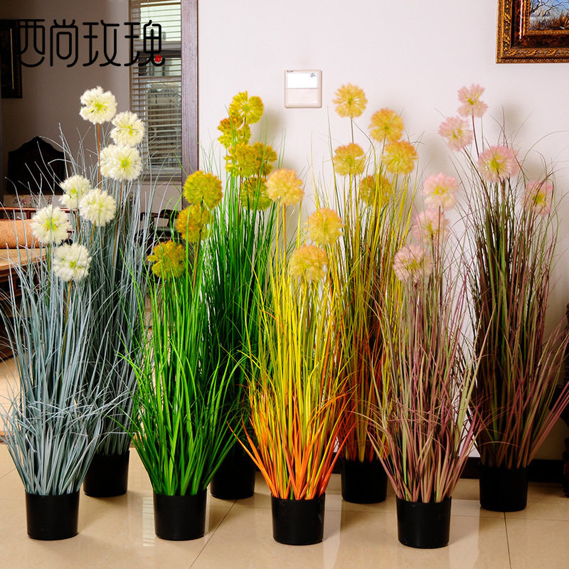蒲公英盆栽植物装饰假花摆件 客厅大型芦苇草干花落地摆设仿真花