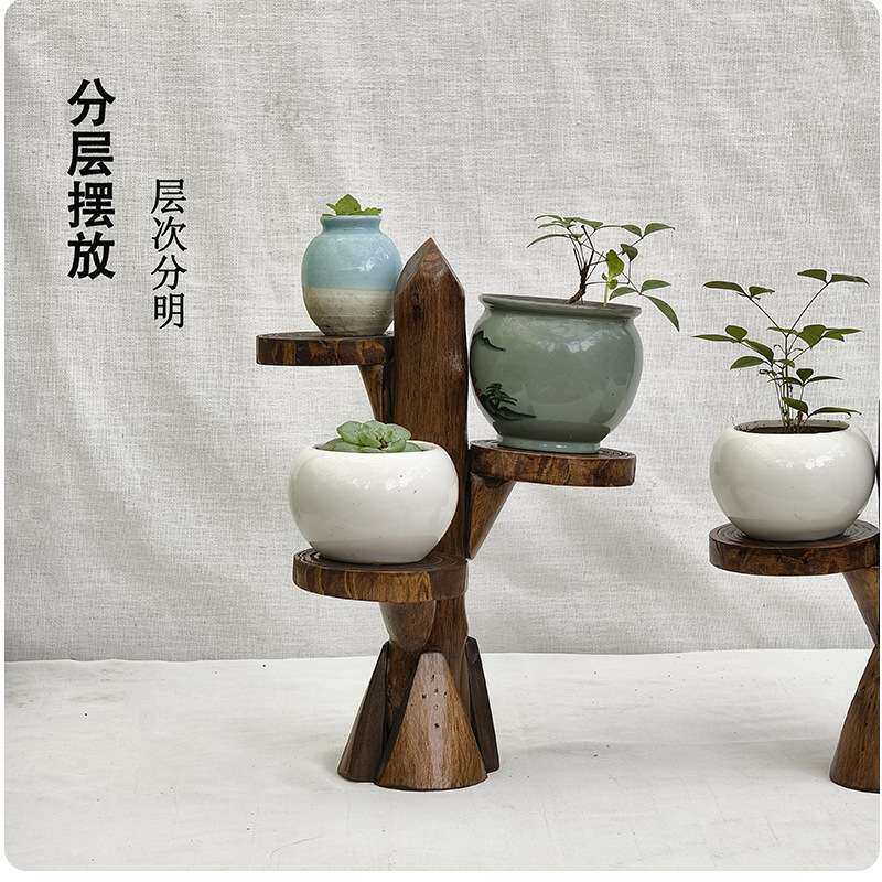 桌面多肉架实木创意盆栽展示架阳台飘窗轻奢小花架家用复古置物架