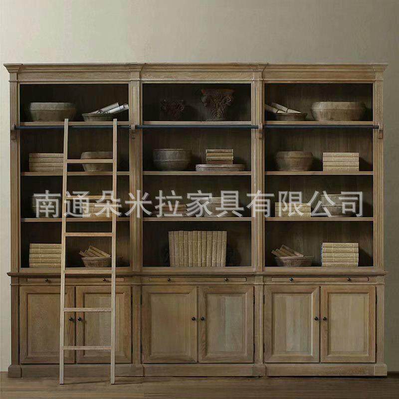 外贸出口美式乡村实木复古做旧组合书柜现代设计实木品质高端书橱