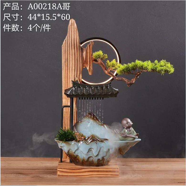 新中式创意风水招财流水摆件假山喷泉雨帘家居客厅卧室书房装饰品