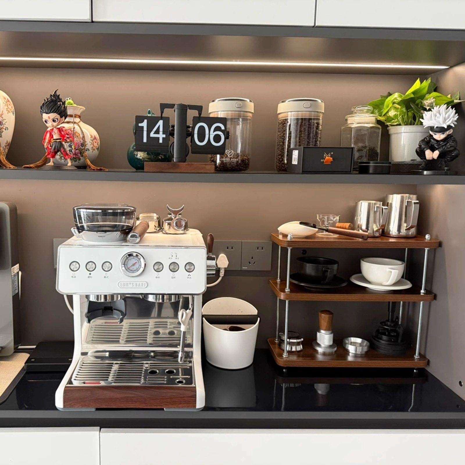 厨房收纳架钢琴烤漆光轴餐边柜展示架高度可调节实木桌面置物架