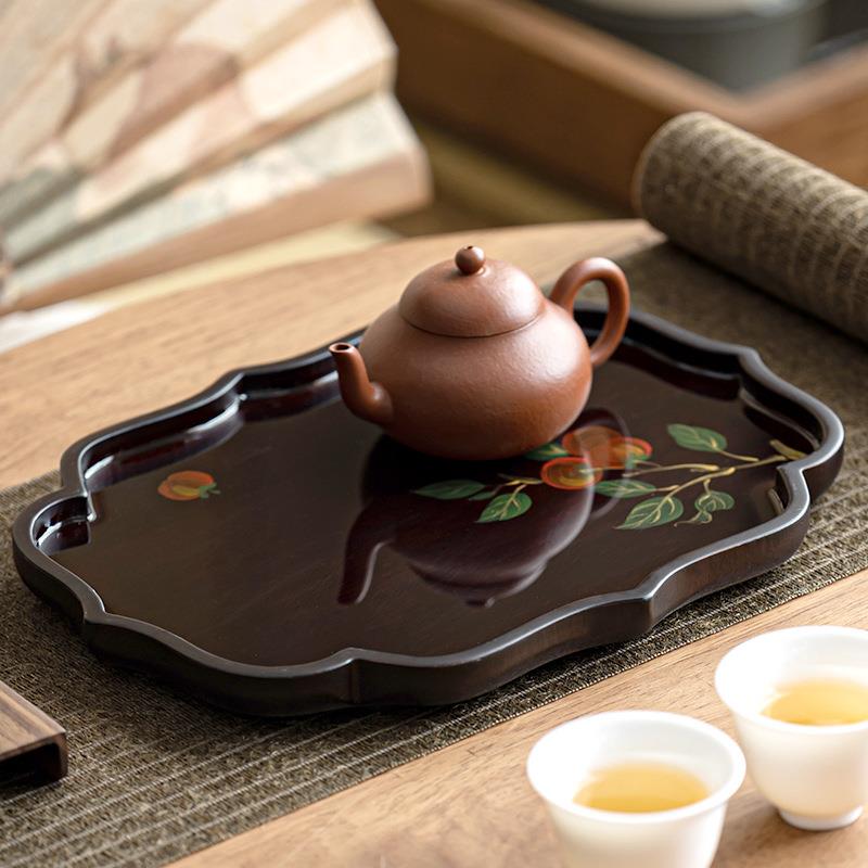 手绘竹制茶托盘日式干泡盘茶奉茶桌客厅茶点盘酒店用品小茶盘家用