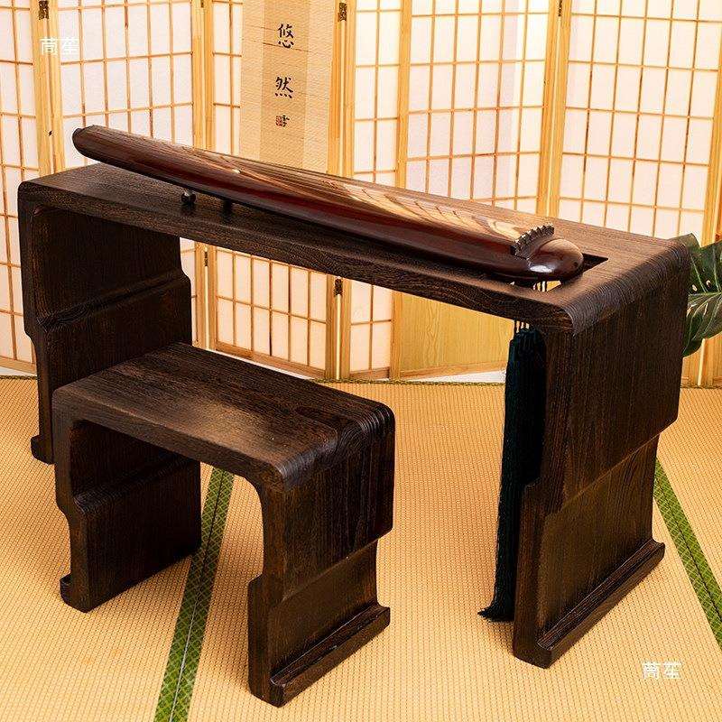 1.38米老桐木共鸣古琴桌凳 榫卯整体茶桌 禅意国学桌