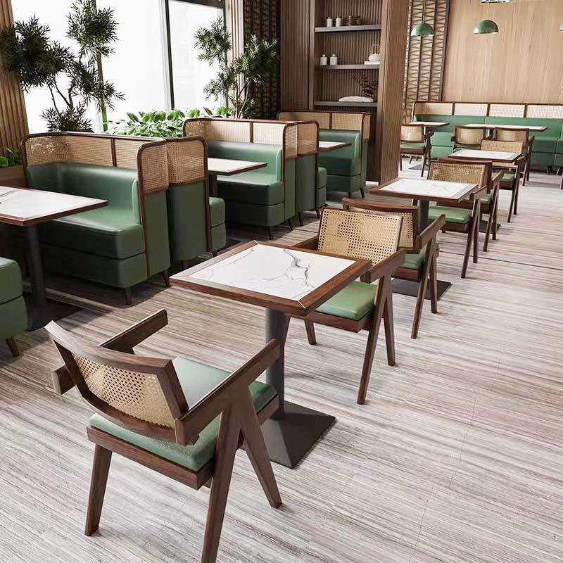 实木餐厅卡座桌椅靠墙西餐厅酒楼港式主题商用咖啡厅藤编卡座沙发