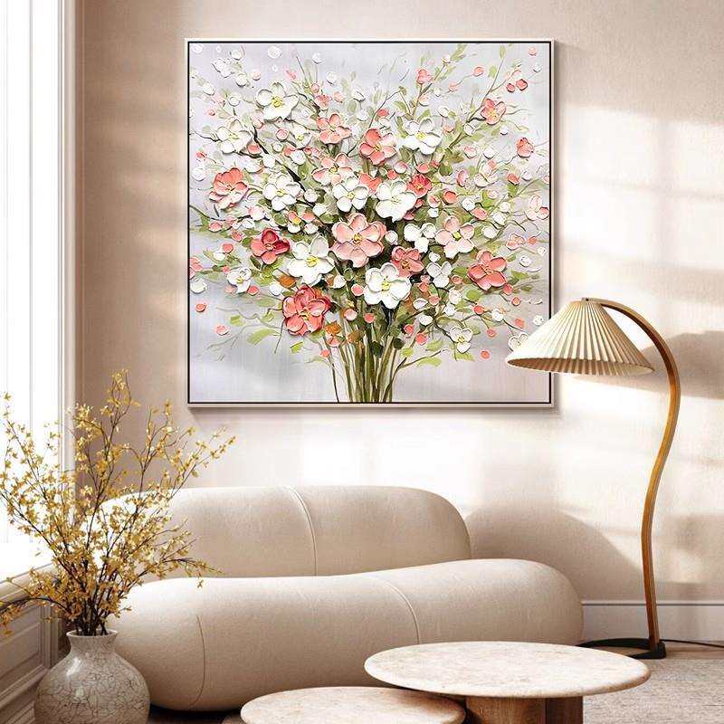 深圳大芬村纯手工油画装饰画 客厅沙发轻奢挂画简约大气走廊壁画