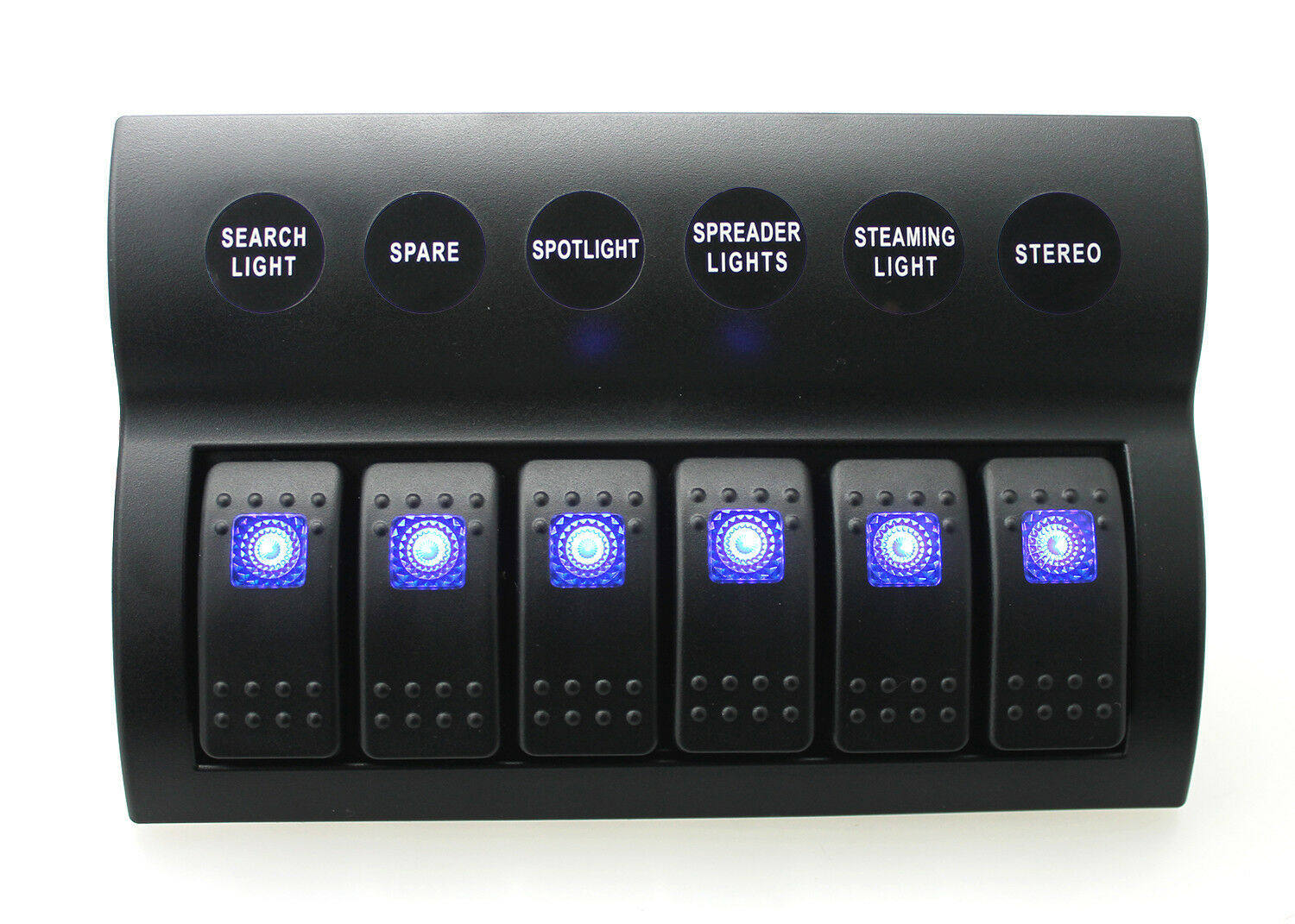 RV船用带LED指示器的6联断路器单灯摇臂翘板开关面板塑胶面板框