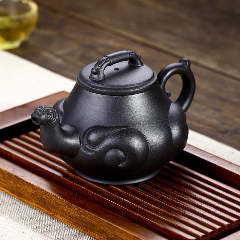 紫砂壶厂家常月红纯手工如意筋纹茶壶原矿黑泥祥瑞家用茶具