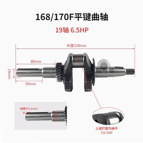汽油机发电机配件GX160 200168F170F 2-3KW 6.5HP19mm 20曲轴平键
