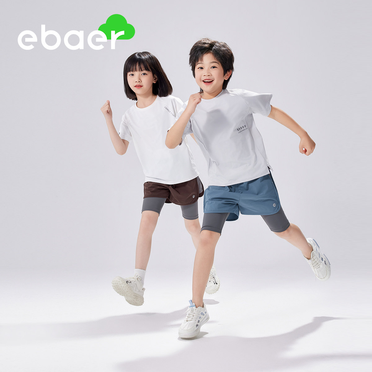 EBAER【亲子装】儿童夏季慢跑裤男童女童假两件速干短裤跑步裤子