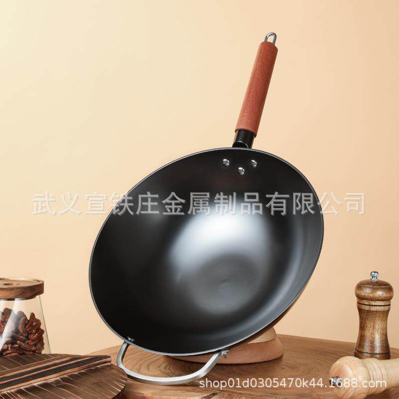 厂家直销南瓜铸铁锅附耳平底锅不粘家用灶具通用老式炒菜锅无涂层