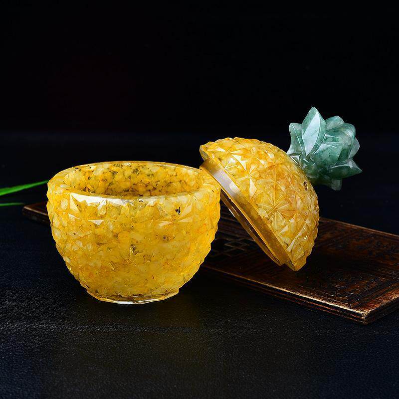 天然黄水晶碎石滴胶菠萝摆件消磁碗收纳盒家居客厅桌面装饰品摆设