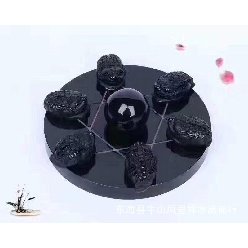 凤呈祥 厂供天然金蟾黑曜石七星阵家居办公摆件 支持复检