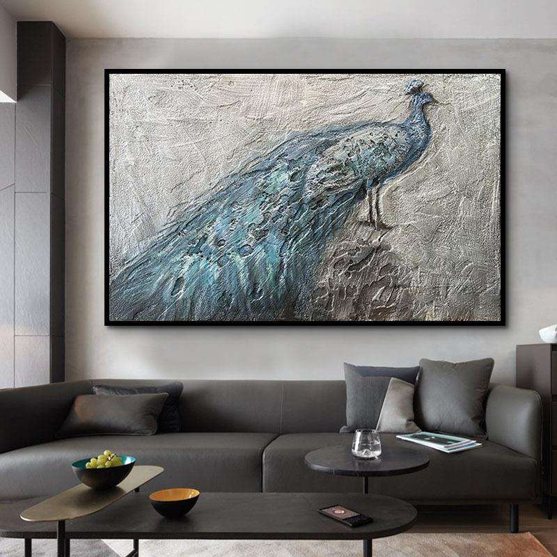 欧式玄关油画横版走廊装饰画动物孔雀壁画美式纯家居手绘风景挂画
