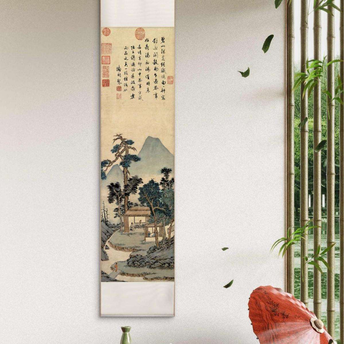 雅林文化 明 文徵明《品茶图》艺术微喷宣纸复刻画客厅装饰画