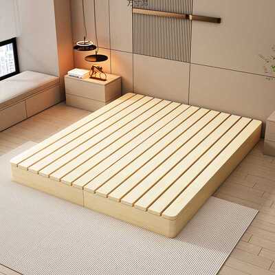 实木日式榻榻米床落地式出租房折叠床架现代双人排骨架卧室木板床