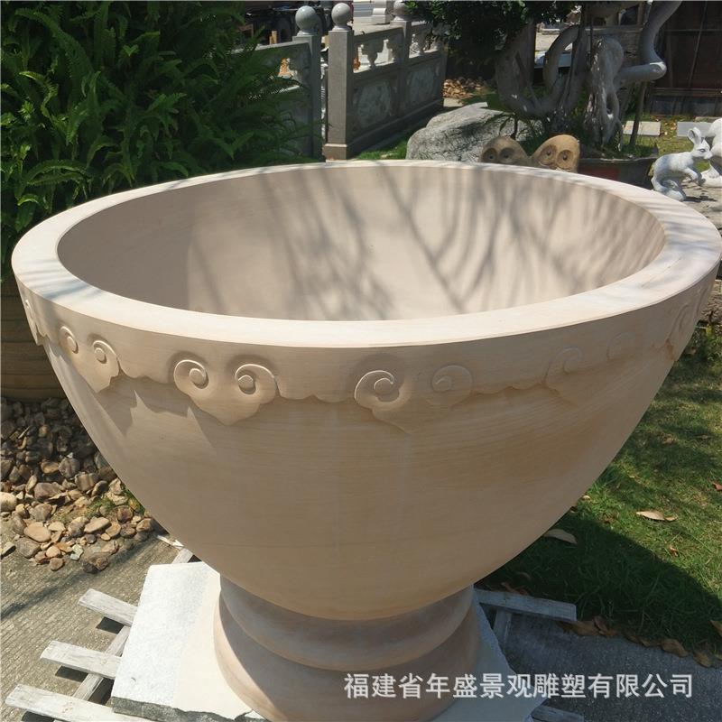 别墅庭院石花盆欧式砂岩花钵景观装饰户外园艺摆件石雕大口径花盆