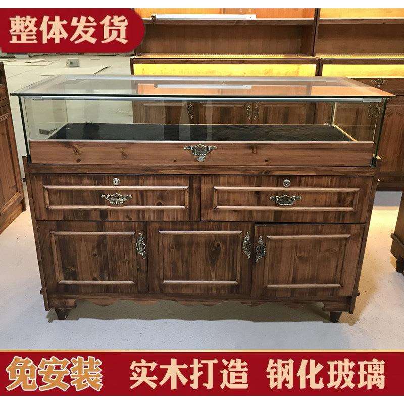 实木复古珠宝展示柜古玩玉器翡翠佛牌首饰品玻璃柜博物馆产品展台