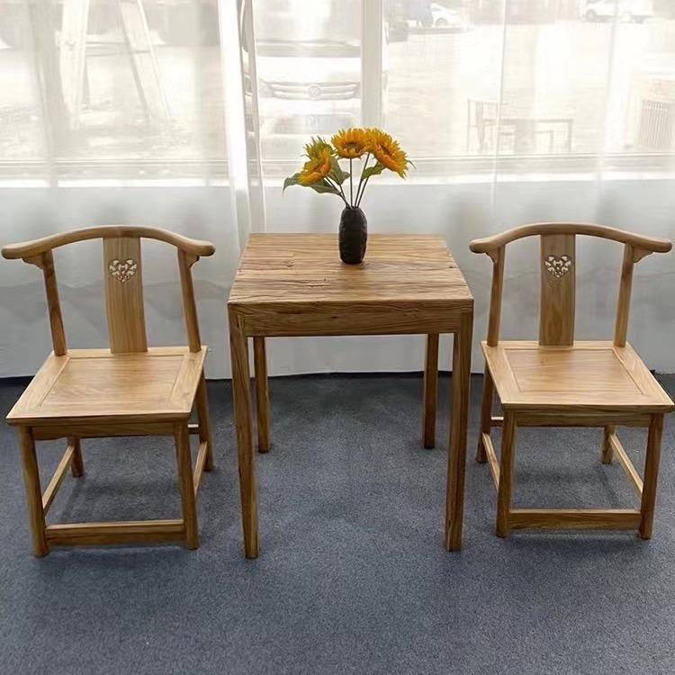 老榆木牛角椅新中式原木实木椅子餐椅咖啡厅饭店简约复古洽谈桌椅