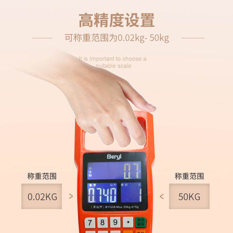 贝雅便携式迷你手提秤 大手柄精度50kg 家用快递称买菜计价吊秤