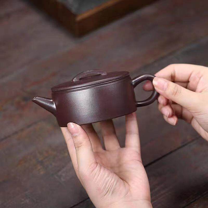 正宗宜兴紫砂壶原矿陈腐紫朱泥宽口扁汉瓦壶家用功夫泡茶壶茶具礼