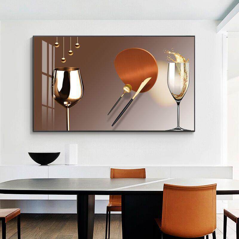 餐厅装饰画现代简约轻奢饭厅饭店挂画抽象客横款大气餐桌墙上壁画