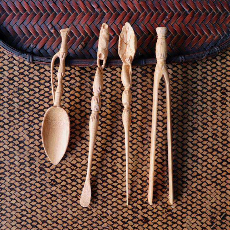 藕节竹子工艺品茶勺茶道套装茶夹茶杯夹子镊子四件套竹茶具制品