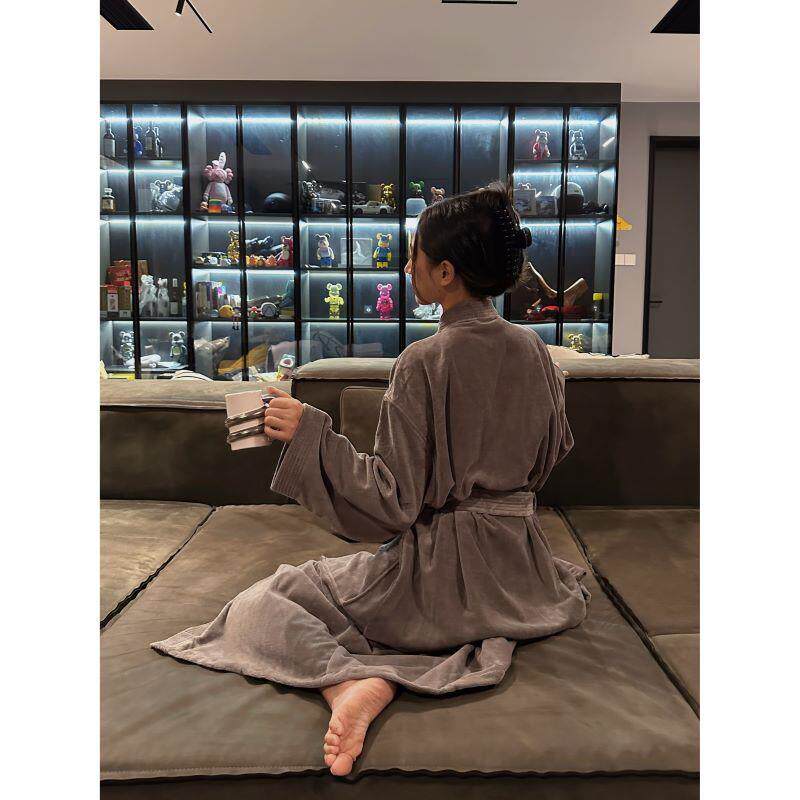 DOUBLE OO五星级酒店浴袍情侣中长款纯棉毛巾料睡袍长款全棉吸水