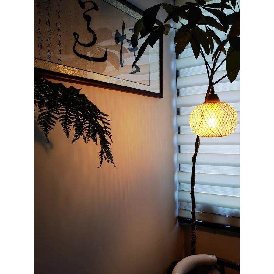 麻绳竹编吊灯复古台灯禅意茶桌根雕树枝挂灯新中式灯罩灯罩配件