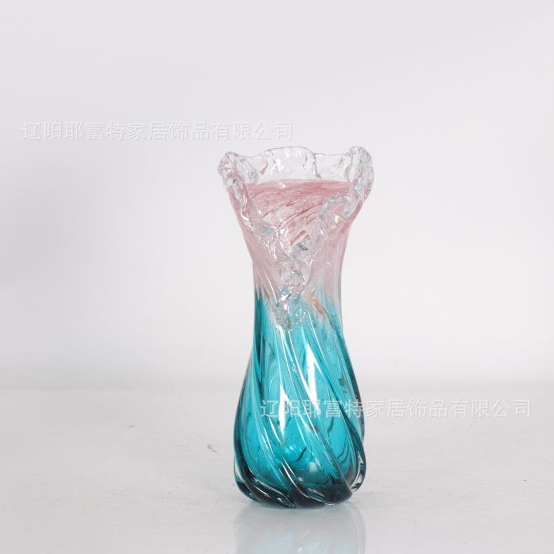 彩色手工玻璃花瓶摆件家居工艺品琉璃装饰白菜瓶花边口装饰碗摆件