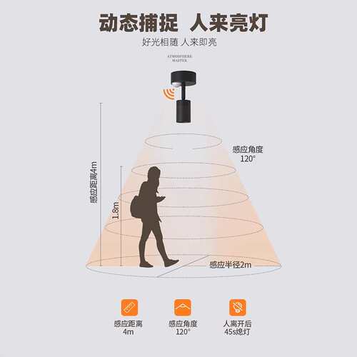 明装感应射灯入户人体感应光控3度8度15度小角度一束聚光小角度