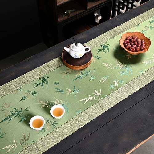 双面复古织锦提花茶席日式禅意防水棉麻布桌旗新中式茶台茶布艺