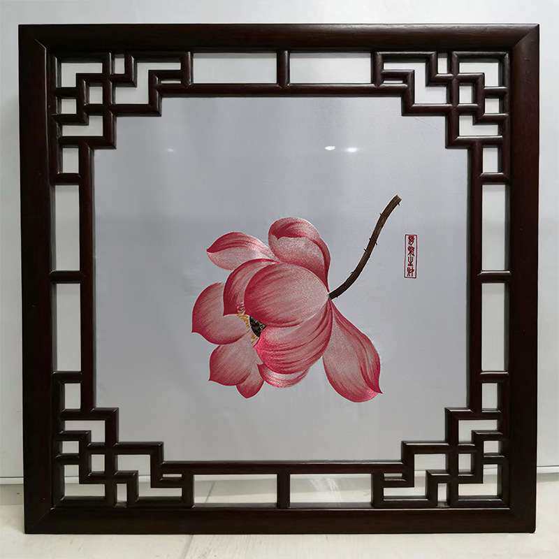 半透明纱布画苏湘粤广绣实木边框屏风花格玄关和气生财单双面刺绣