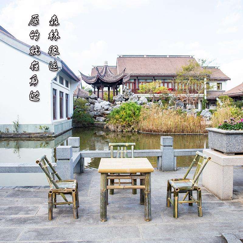竹子餐桌商用方桌烧烤火锅店饭店复古竹椅子桌子食堂餐厅桌椅组合
