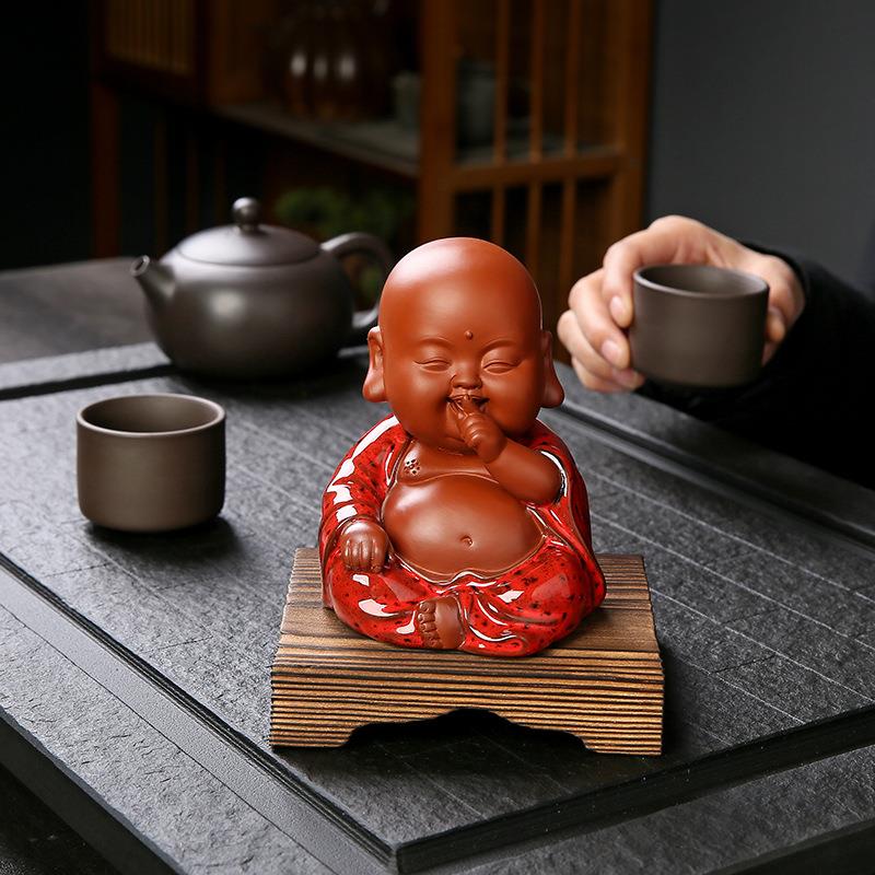 三不小和尚紫砂茶宠摆件精品可养茶玩茶桌茶台茶盘装饰品茶具配件