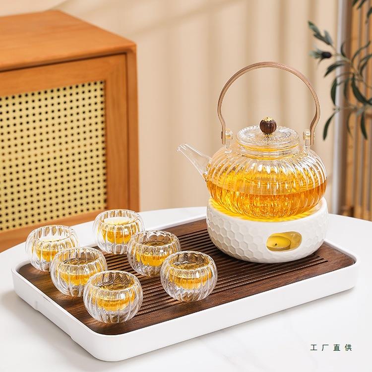 玻璃花果茶煮茶壶蜡烛加热温茶炉轻奢下午茶茶具套装煮茶器电陶炉