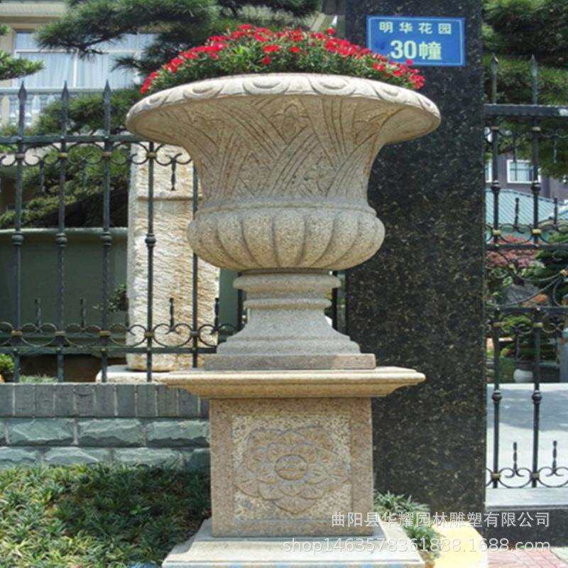 石雕花岗岩欧式花盆汉白玉花盆庭院别墅摆件欧式青石花钵石头