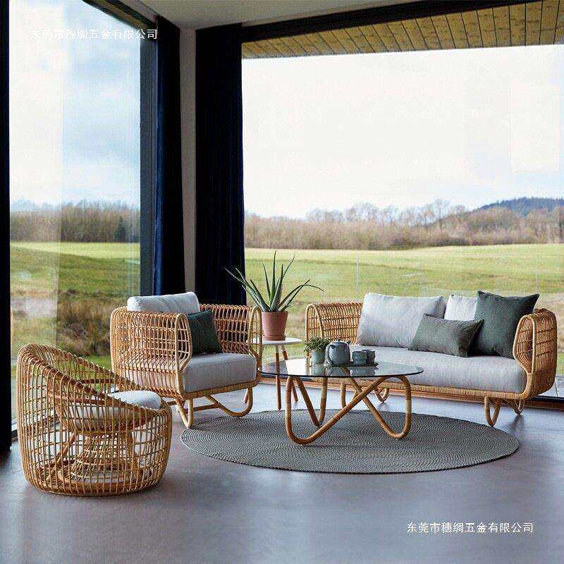 庭院户外藤编沙发茶几组合花园露台休闲编织藤椅室外防水防晒家具