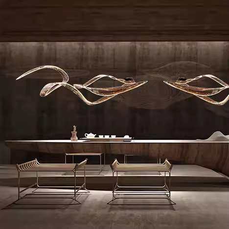 设计师极简飘带吊灯艺术简约餐厅长条波浪造型茶室亚克力吊灯