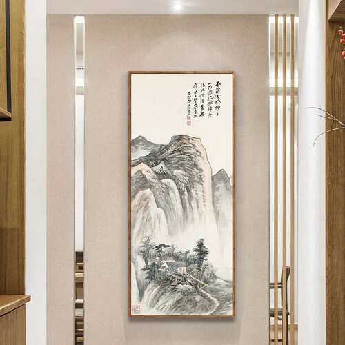 张大千国画挂画山水画新中式水墨画装饰画客厅玄关书法禅意壁挂画
